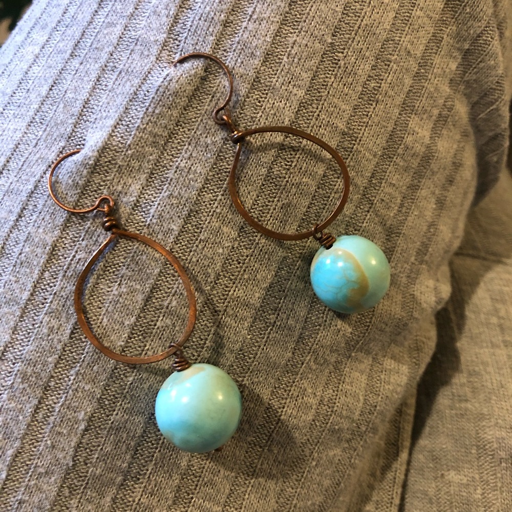 Copper and turquoise bead earrings